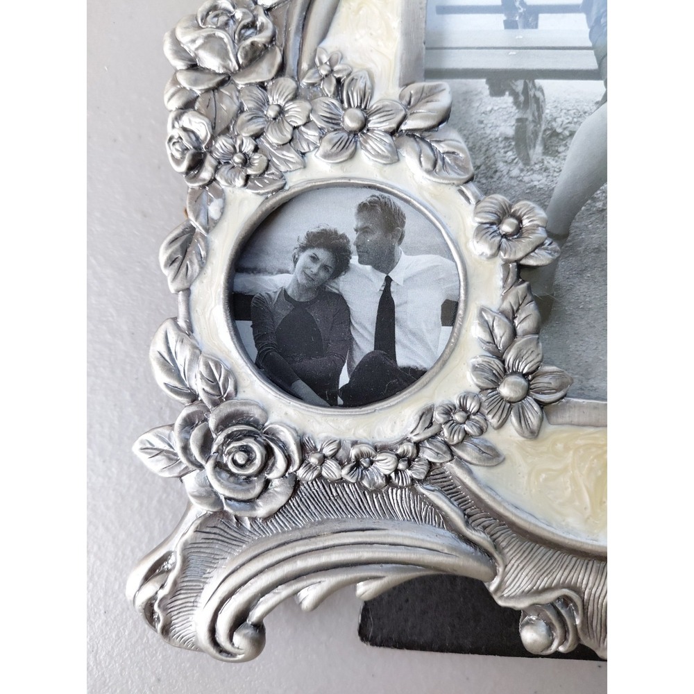 VTG Picture Frame Enamel Pewter Gothic Double Frame Heavy Romantic NEW Silver - Picture 10 of 10